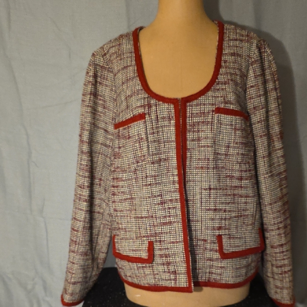 Banana Republic Red and White Blazer with Tweed Texture
